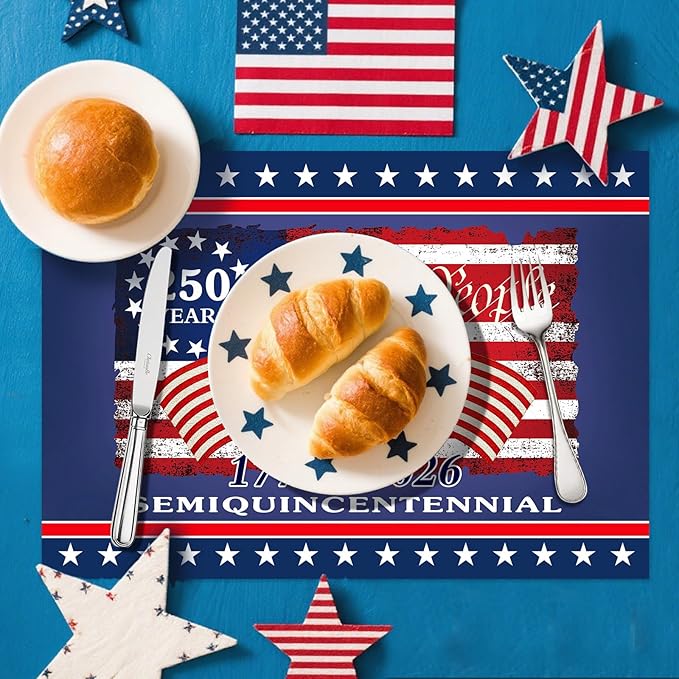 50 Pack Disposable Paper Placemats, Patriotic Table Decor for 4th of July | Independence Day BBQ Party Supplies, America 250th Anniversary