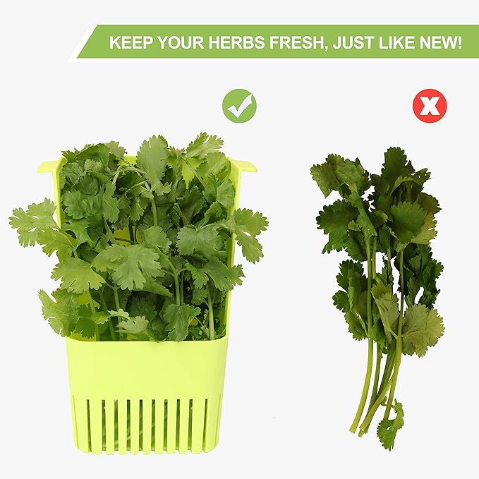 LUVCOSY Herb Keeper, BPA-Free Plastic Herb Saver with an Inner Basket for Cilantro, Mint, Parsley, and Asparagus, Keeps Fresh Herbs for 3 Times Longer,1Pcs, Green