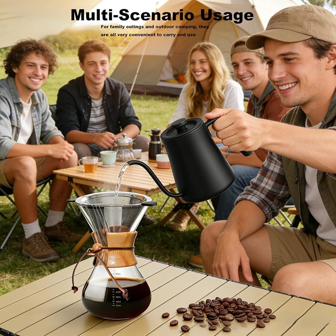 Pour Over Coffee Maker, 8 Cup Borosilicate Glass Pour Over Coffee Dripper with Reusable Stainless Steel Filter, Classic Drip Coffee Maker for Home Café, French Press Alternative