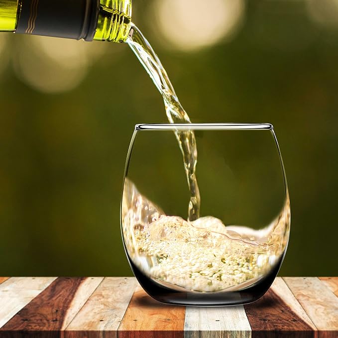 DISCOUNT PROMOS Mikonos Stemless Wine Glasses 11.5 oz. Set of 10, Bulk Pack - Restaurant Glassware, Perfect for Red Wine, White Wine, Cocktails - Black Bottom Color