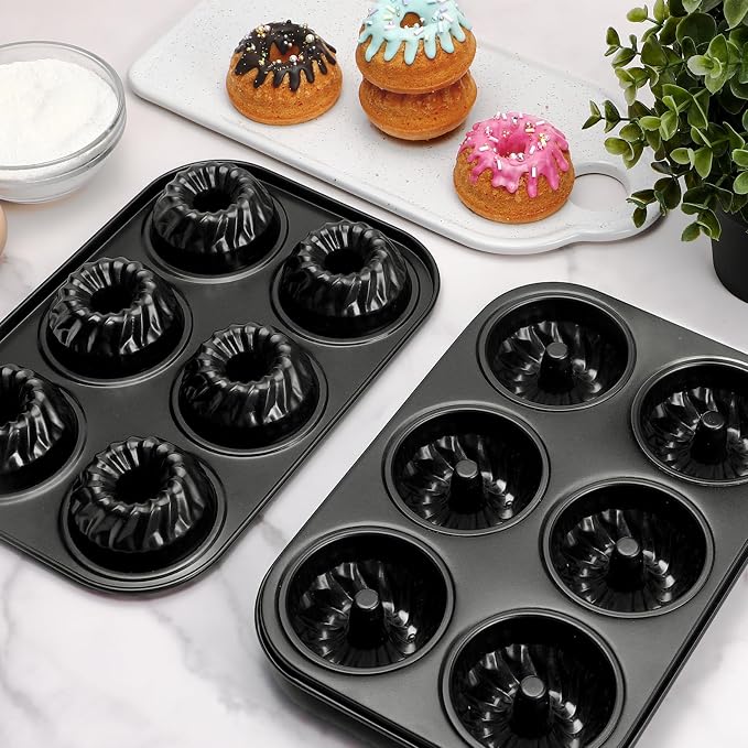 Webake Mini Fluted Tube Cake Pan, Non-Stick 2.8 Inch Cake Pans, Heavy Gauge Carbon Steel, 6-Cavity Set of 2