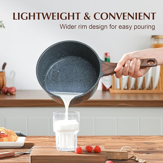 SENSARTE Nonstick Sauce Pan Set with Lid, 2 + 2.5 QT, PFOA/PFOS Free | Swiss Granite Coating Sauce Pot Kitchen Cooking Pot Sets, Induction Compatible,Stay-cool Handle