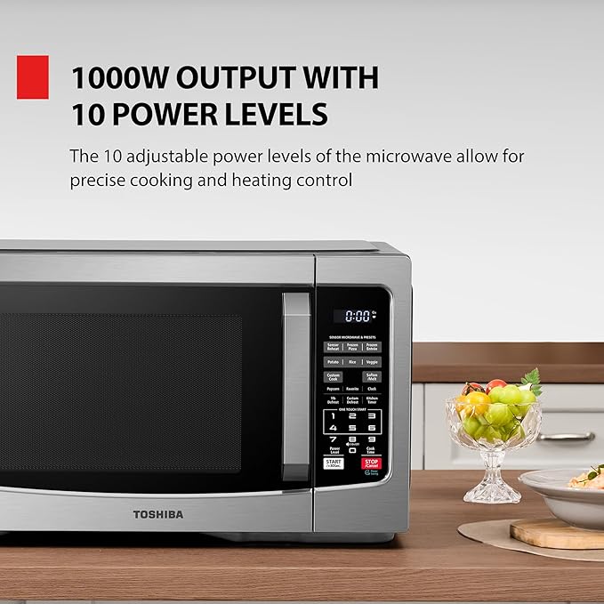 TOSHIBA Countertop Microwave Oven, 1.2 Cu.Ft, 1000W, Stainless Steel | Smart Humidity Sensor, 12 Auto Menus, Mute Function, ECO Mode, Easy Clean Interior