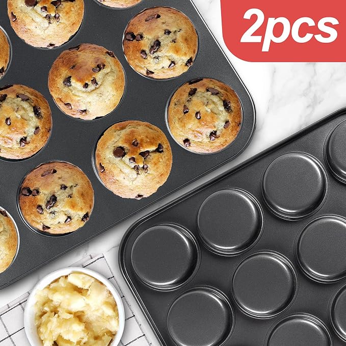 Yomvzake Muffin Top Pan 2 Pack Baking Pans Whoopie Pie Pan, Nonstick 3 Inch Yorkshire Pudding Pan for Pansuffin, Moon Pie, Cookies, Small Hamburger Bun