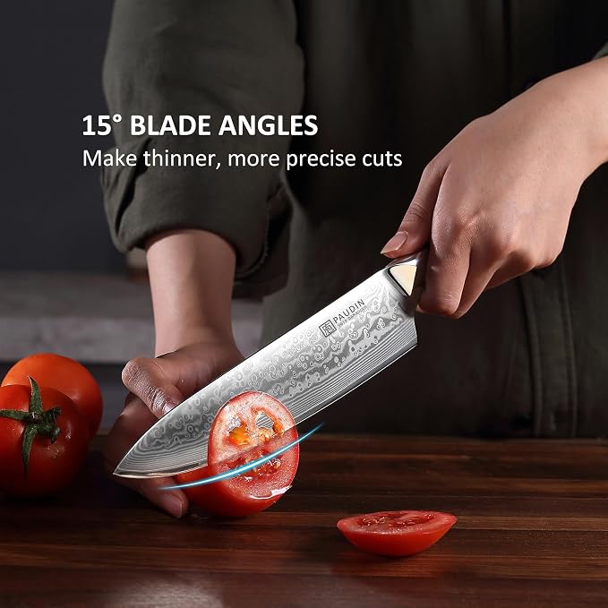 PAUDIN Chef Knife 8 Inch, Damascus Kitchen Knife with G10 Handle | 67-Layer Japanese VG10 Steel Core , Razor Sharp Japanese Chef Knife for Home, Restaurant