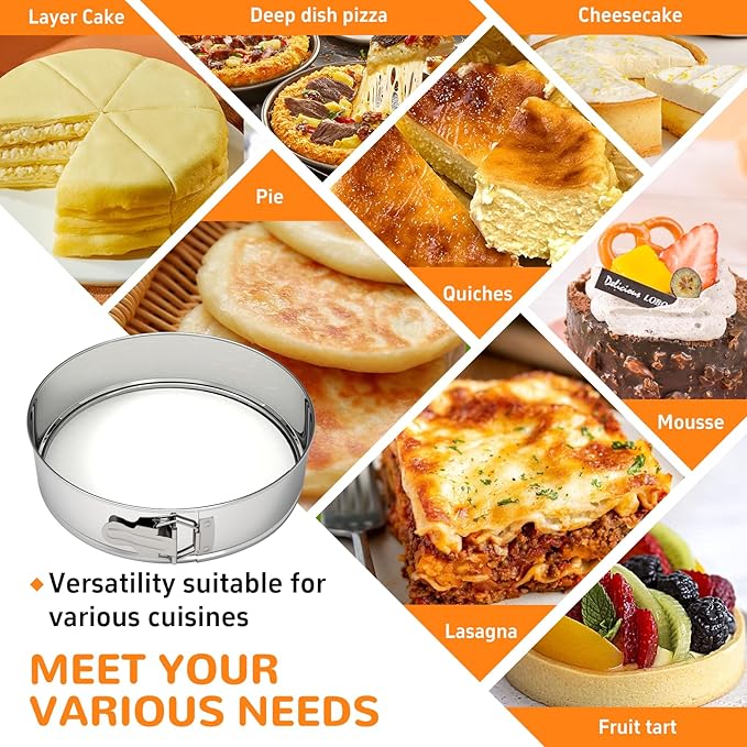 ZeroPone 10 Inch 304 Stainless Steel Springform Pan with Removable Bottom | Nonstick Round Spring Form Cheesecake Pan with 30 Pcs Parchment Paper Liners