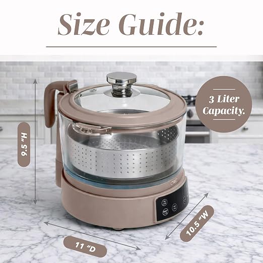 COOK WITH COLOR Glass Mini Low Carb Rice Cooker – Holds 2 Cups Raw/Makes 6 Cups Cooked with Auto Lift Filter Basket, Hotpot & Steamer for Rice, Grains, Digital Panel with Keep Warm, Goat/Mink