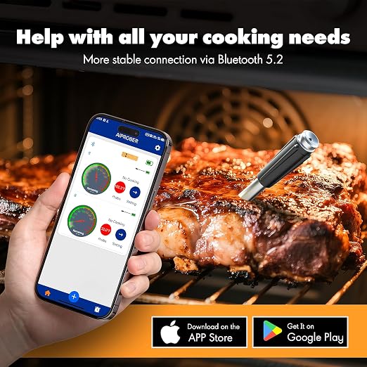 Bluetooth Wireless Meat Thermometer with 2 Ultra-Thin Probes, 700FT Long Range, 1000F Heat Resistant, 0.5F Accuracy, App Controlled for iOS/Android - Ideal for BBQ, Grill, Oven, Smoker