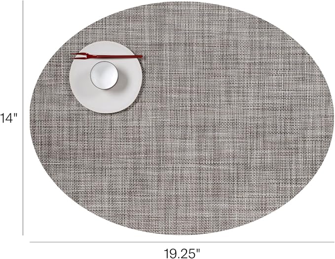 Chilewich Mini Basketweave Placemats, Woven Oval Placemats Set of 4 | Reusable, Stain-Resistant, Indoor/Outdoor Tabletop Protection, Gravel, 14" x 19.25"