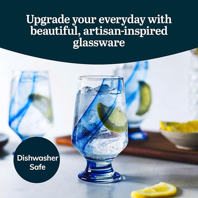 Libbey Blue Ribbon Goblet Glasses, Artisan Inspired, Durable Water Goblets Set of 8, Clear, Stemmed Water Glasses to Showcase Sodas, Cocktails