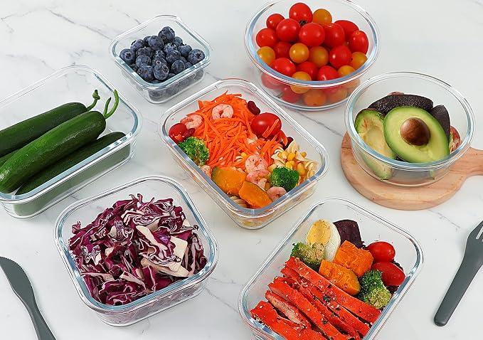 M MCIRCO 24 Piece Glass Food Storage Containers with Lids,Gray | Glass Meal Prep Containers,Airtight Lunch Containers with Lids, Microwave, Oven, Freezer and Dishwasher Friendly, BPA Free