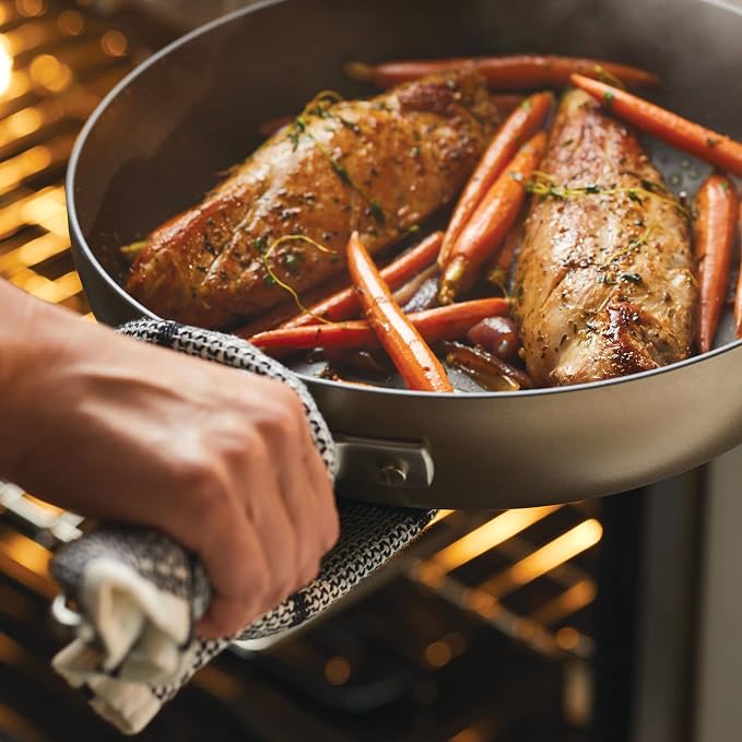 Anolon Advanced Hard Anodized Nonstick Deep Frying Pan with Lid, Non Stick Pan, 12 Inch, Bronze