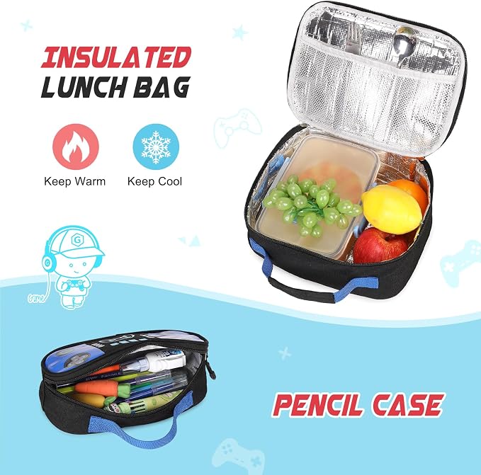 Backpack for School Boys, Cool Luminous Gamer Boys Schoolbag | with Lunch Box & Pencil Case Set for Kids Teens Elementary Middle School, Bookbag Glow In The Dark