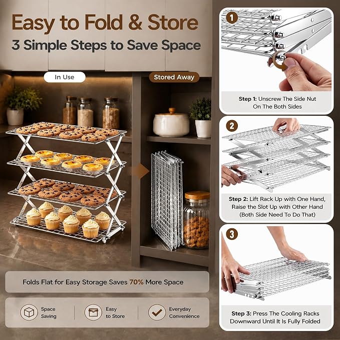 P&P CHEF 4 Tier Collapsible Cooling Rack,Silver