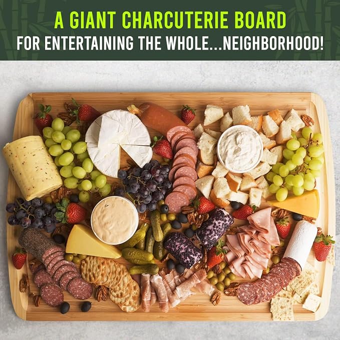 ENORMOUS 30 x 20 Organic Extra Large Cutting Board with Lifetime Replacements – Wood Bamboo Chopping Board - Wooden Butcher Block Cutting Board for Carving Turkey, Grilling Brisket and BBQ