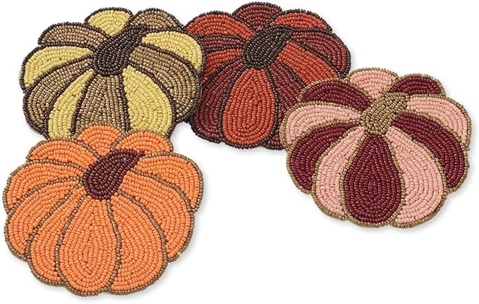 Folkulture Cute Fall Coasters Set of 4 for Drink, Non Slip,Easy to Clean | Boho, Coaster for Farmhouse, Coffee Table, Beaded Coasters for Fall Decorations, Outdoor Pumpkin Decor, Modern Home Decor