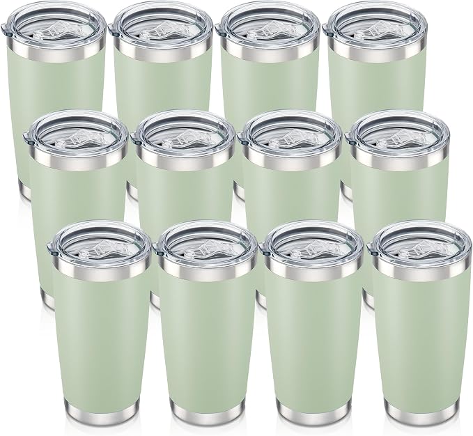 20 oz Tumbler with Lid Stainless Steel Insulated Tumblers Bulk Cups Mug | Double Wall Vacuum, Powder Coated, Keep Drinks Cold and Hot, Waterproof Lid, Fit of Car Cup Holders, Sagebrush Green, 12 Pack