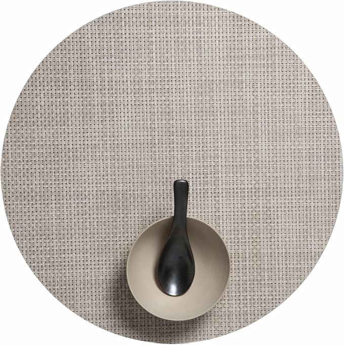Chilewich Basketweave Placemats, Woven Round Placemats Set of 4 | Reusable, Stain-Resistant, Indoor/Outdoor Tabletop Protection, Khaki, 15"