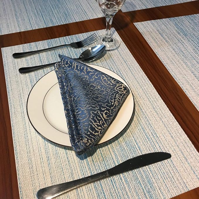 WAZAIGUR Placemats Set of 8, Woven Vinyl Table Placemats, Blue with White | Placemat, Blending Color Durable Washable Place Mats Indoor Outdoor Heat-Resistant Anti-Skid Kitchen Dining Table Mats