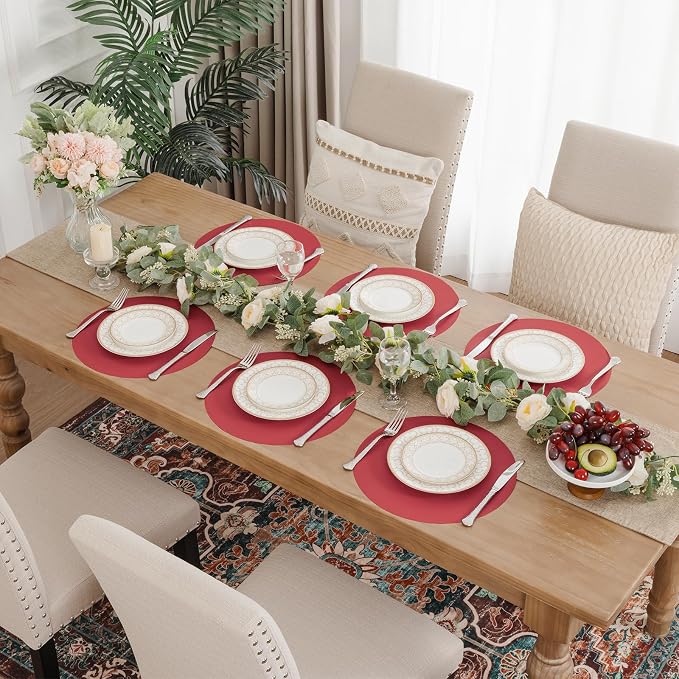 SHACOS 100 pcs Christmas Disposable Round Paper Placemats 13 inch Colored Paper Decorative Place Mats for Wedding Birthday Party Events Table Decoration, Dark Red