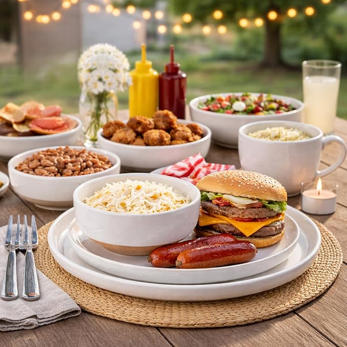 AmorArc Dinnerware Sets for 4, 12 Pieces Ceramic Plates and Bowls Set | Scratch Resistant Stoneware Dishes Set, Dishwasher & Microwave Safe,White