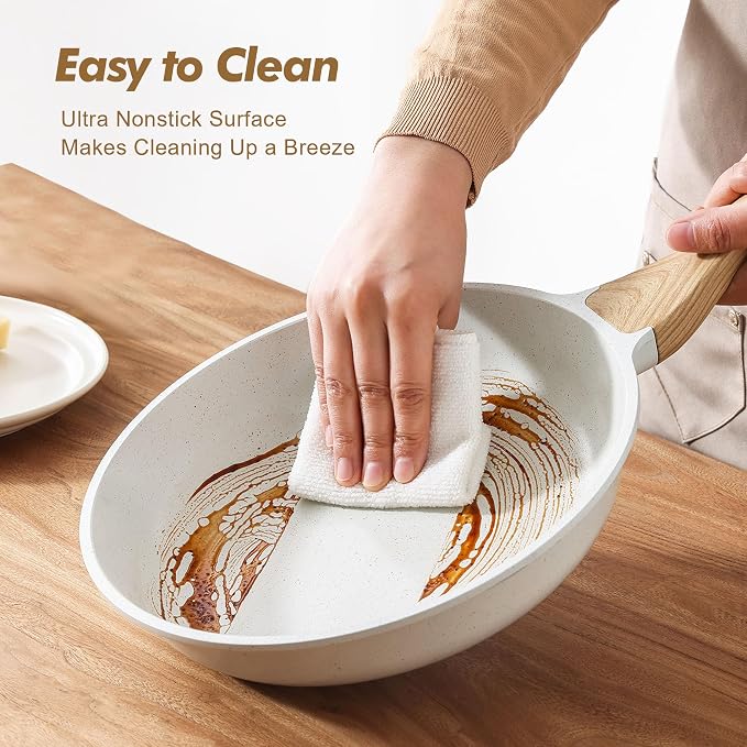 SENSARTE Ceramic Nonstick Frying Pan Skillets, White(10+12 Inch) | Healthy ceramic nontoxic coating, PTFE & PFAS free. Compatible with all stoves including induction cooktops. Easy to clean.