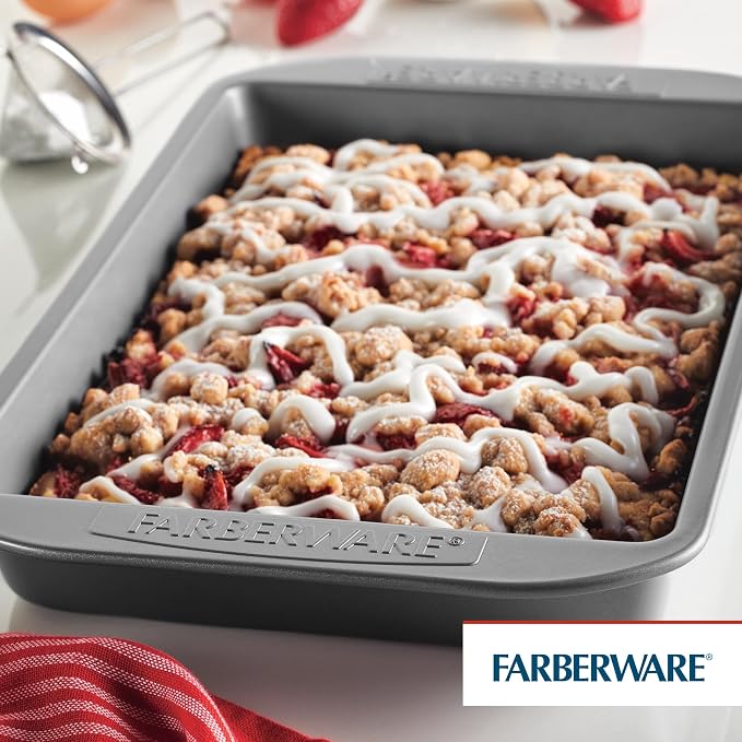 Farberware Nonstick 9x13 Baking Pan - Warp-Resistant Brownie Cake Pan | Lasagna Pan, Sheet Cake, Baking Dish, PFAS-Free, Dishwasher Safe, Oven Safe to 450F, Even Heating, Easy Release, Gray