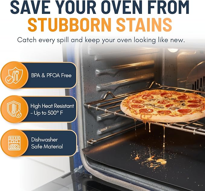 Oven Liners for Bottom of Oven - Large Heavy Duty Mats, 17” x 75” Non-Stick Reusable Liner for Electric, Gas, Toasters, Grills - BPA & PFOA Free Kitchen Accessory to Keep It Clean (Black)