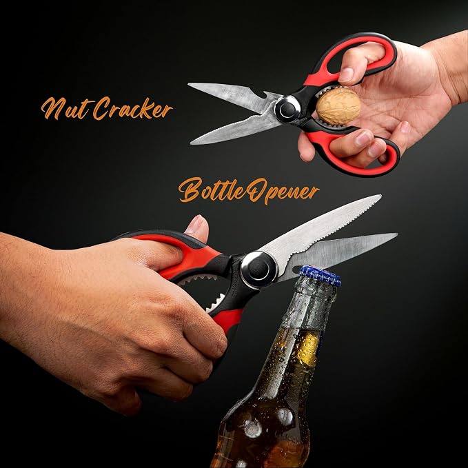 Kitchen Scissors Stainless Steel Sharp Blades with Cushioned Soft TPR Grip for Easy Handling – Heavy Duty Multipurpose Scissors for Meat, Chicken, Fish, Vegetables, & Herbs – Bottle Opener
