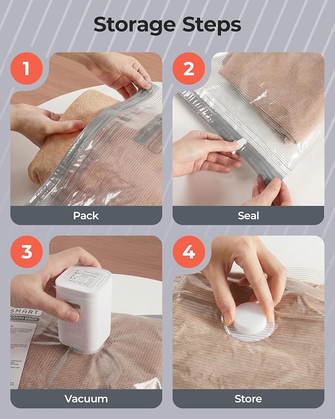 BAGSMART Travel Vacuum Bags with Rechargeable Electric Pump, 15PC Kit | Heavy-duty PA+PE material, Bonus Shoe, Laundry & Toiletry Bags, Save 80% Space Ideal for suitcase packing, travel & home.