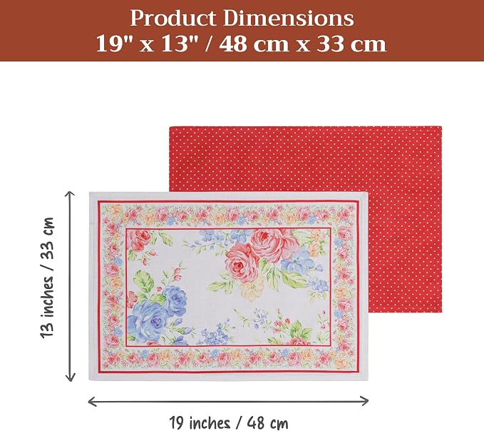 Maison d' Hermine Placemats Set of 4 Reusable 100% Cotton (13"x19") | Cloth Place Mats Washable Table Mats for Kitchen Dining Party Wedding Hotel Home Restaurant Spring Summer - Vintage Floral