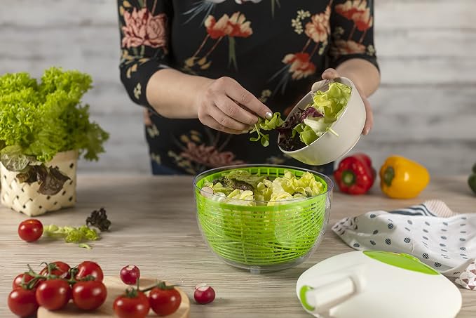 KUHN RIKON Salad Spinner with Side Handle and Instant-Stop Button, 21cm
