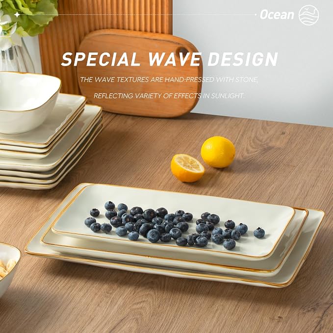 Famiware Serving Platters Set of 3 Sizes - Rectangular, Vanilla White | 15.67"/14.1"/12.6" Fine Stoneware Serving Trays for Party, Entertaining for Food, Turkey, Cheese, Microwave Dishwasher Safe