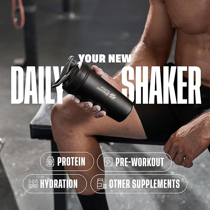 BlenderBottle Sport Flip Stainless Steel Shaker Bottle 24 oz Grey | Insulated