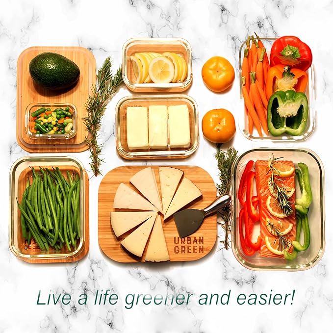 Glass Containers with Bamboo Lids, Meal Prep Glass Food storage Container Set, 5 Pack, Pantry & Kitchen Organizer, Microwave, Oven, Freezer Safe