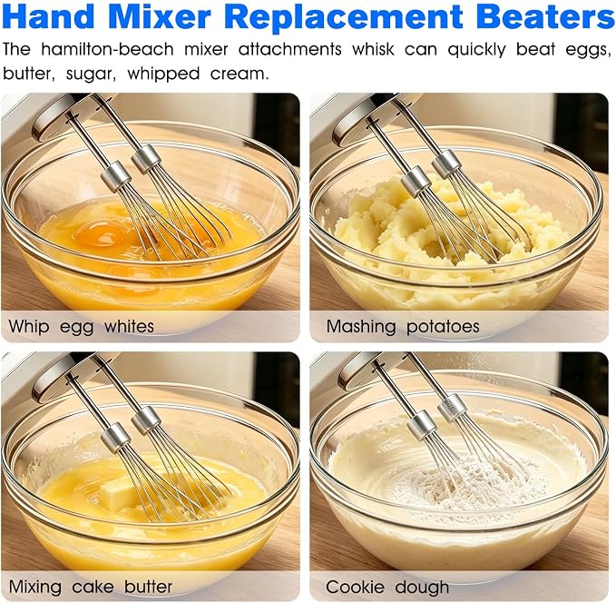 Hand Mixer Whisk Attachment Replacement Hamilton Beach Hand Mixer Attachments 62682RZ 62692 62695V 64699 62632R 62630R 62633R,Stainless Steel Hamilton Beach Hand Mixer Beater Parts - 2 Pack