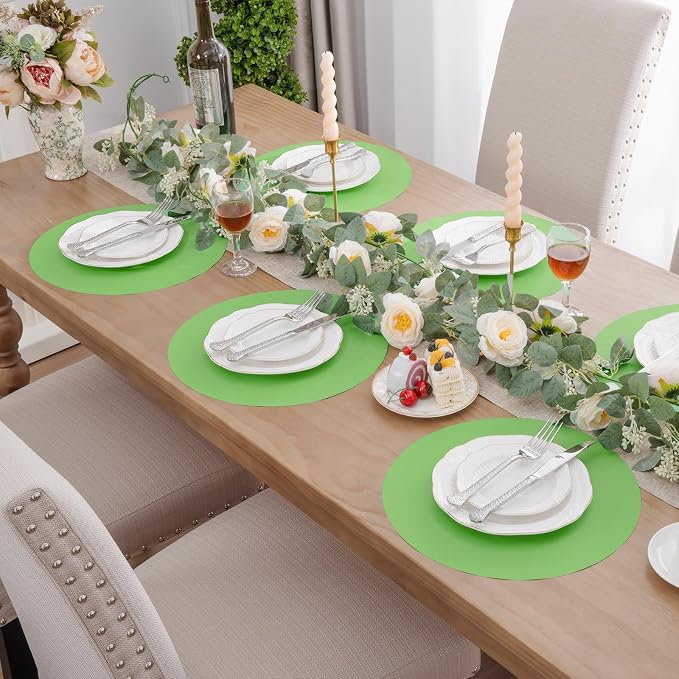 SHACOS 100 pcs Round Paper Placemats Disposable 13 inch Colored Paper Place Mats for Wedding Birthday Party Bridal Baby Shower Events Table Decoration, Green