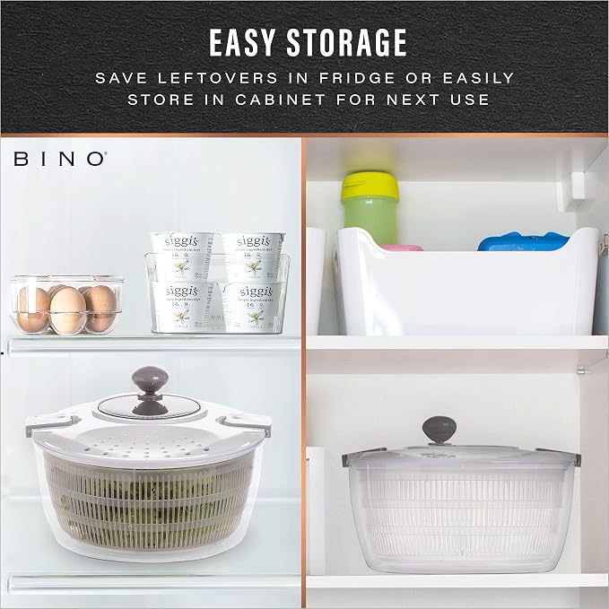 BINO | Salad Spinner - 4.2 Qt | Large Manual Lettuce Spinner with Secure Lid Lock & Built-in Draining System | Salad Spinner with Salad Bowl | Fruit & Vegetable Basket Colander | Kitchen Gadgets