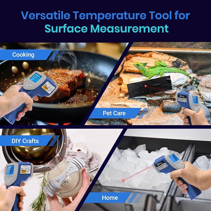 Etekcity Infrared Thermometer Laser Temperature Gun, -58°F~1130°F, Blue | Cooking, Pizza Oven, BBQ, Meat, Kitchen, Reptile, HVAC, Adjustable Emissivity, MAX Display, High Temperature