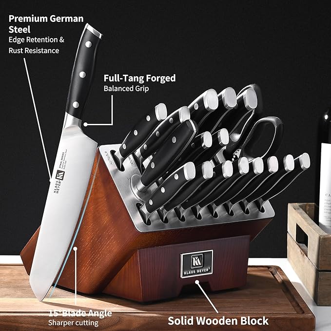 Stahl 19-Piece German Steel Kitchen Knife Block Set (Black) | Premium Knife Set, Long-Lasting Sharpness, Versatile Knife Choices, Space-Saving Block, Ideal For Food Prep & Large Gathering