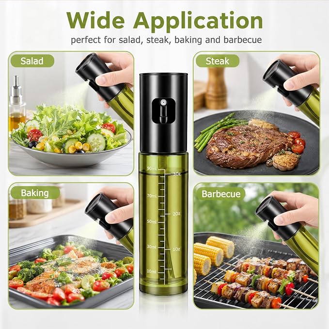 Oil Sprayer For Cooking,Olive Oil Spray Bottle Mister Refillable | Light-Proof 100ml Food Oil Dispenser,for Kitchen, Salad, Baking, BBQ, Frying