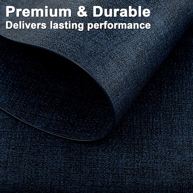 Placemats Set of 4-17" x 11.8" Waterproof & Heat Resistant Oval Place Mats, Wipeable Washable Double Layer Faux Leather Table Mats, Dark Blue