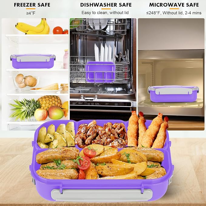 Bento Box for Kids 1300ML with 4 Compartment & Food Picks Cake Cups, Purple | Lunch Box Containers for Adults/Kids/Toddler, Leak-Proof, Microwave/Dishwasher/Refrigerator Safe, BPA Free