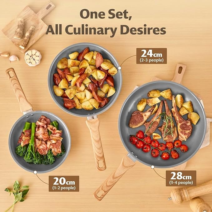 BLAZANT Non Stick Frying Pans Set, 3-Piece Ceramic Nonstick Skillets | PTFE & PFAS Free Pans 8" 9.5" & 11", Molecular-Bonded Seamless Base for Maximizes Induction Efficiency, Works on All Stoves