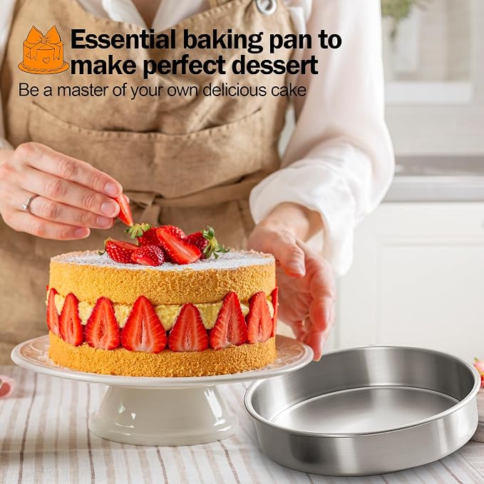 9 Inch Round Cake Pans Set of 2 with 100 Pieces Parchment Paper | Stainless Steel Round Cake Pans For Layered Cakes, No Coating Smash Baking Pan, Mirror Finish Dishwasher Safe Cake Mold