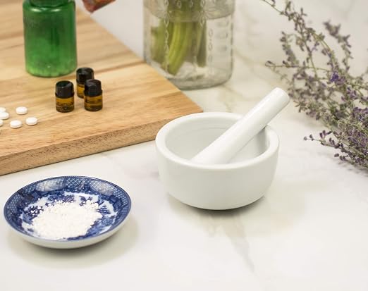 HIC Kitchen HIC Mortar and Pestle Spice Herb Grinder Pill Crusher, Fine-Quality Porcelain, 3.5-Inch, White (Pack of 4)