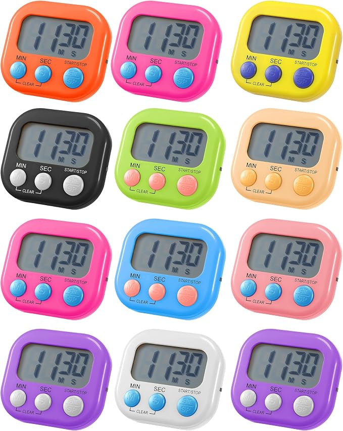 Weewooday 12 Pcs Digital Kitchen Magnetic Timer Bulk Classroom Count up Countdown Egg Timer Cute Desk Stopwatch for Back to School Teacher Kids Cooking Office(Multicolor,Vibrant Style)