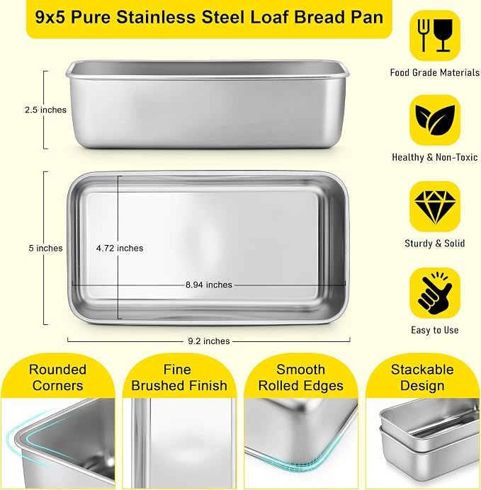 Homikit Stainless Steel Loaf Pan Set for Bread Baking 9x5 Inch, Non Toxic | 10 Pack Medium Bread Pans Nonstick, Metal Meatloaf Tins for Homemade Sandwich Sourdough, Oven & Dishwasher Safe, Heavy Duty