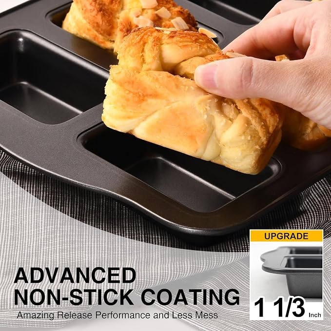 2 Pack Mini Loaf Baking Pans 8-Cavity, Nonstick Small Cornbread Pan, Tiny Banana Bread Pan Set, Heavy Duty Brownie TIn, Dark Grey