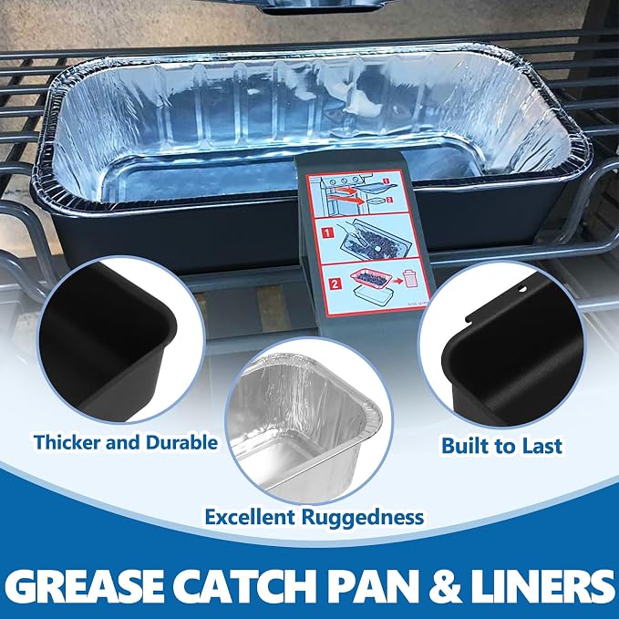 Grease Catch Pan Kit for Weber Summit400/600, Genesis II400/600, SmokeFire | 70379 Steel Drip Pan+12 Foil Liners (6417/6498) for Weber Summit 400/600 Genesis II/II LX 400/600 SmokeFire Grill Grease Tray